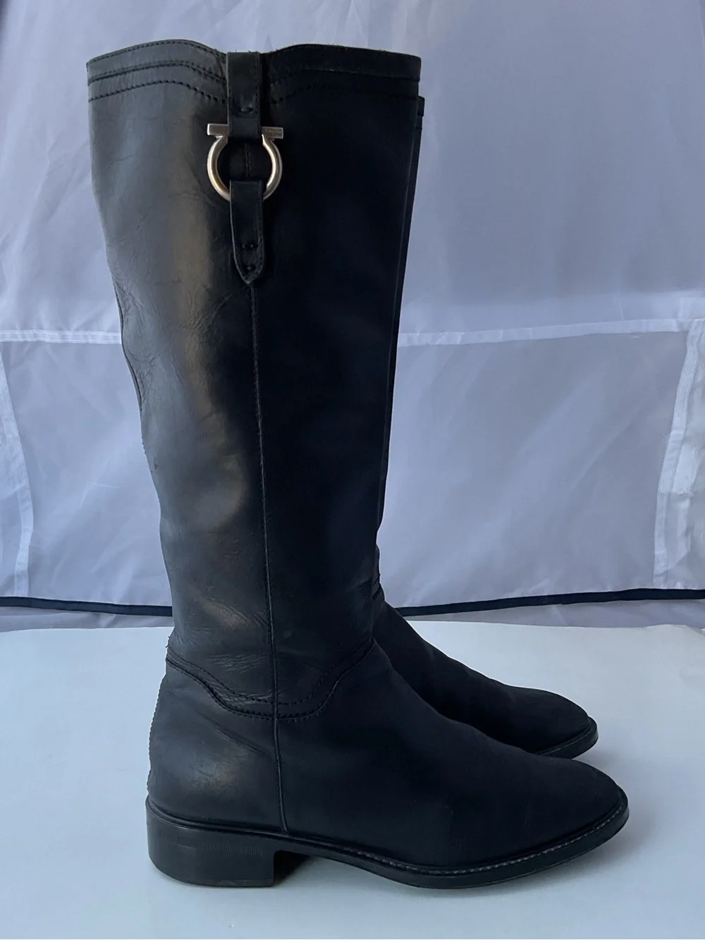 Salvatore Ferragamo Classic Black Leather Knee High Riding Boots Women’s Size 9B